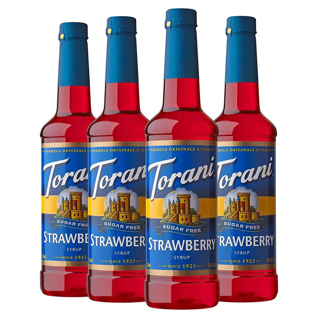 Torani Sugar Free Strawberry Flavored Drink Syrup, 25.4 fl oz (Pack of 4) (EXP 07/09/28)