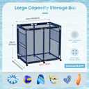 Large Pool Storage Bin, Metal Rolling Float Swimming Equipment Holder Organizer Cart with Mesh, Blue L