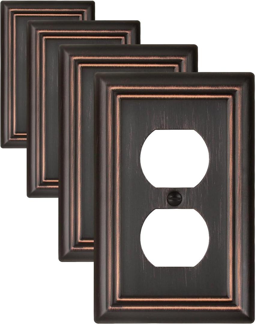 Metal Wall Plates, Decorative Switch Plates and Outlet Covers (Aged Bronze/1 Duplex 4 Pack)