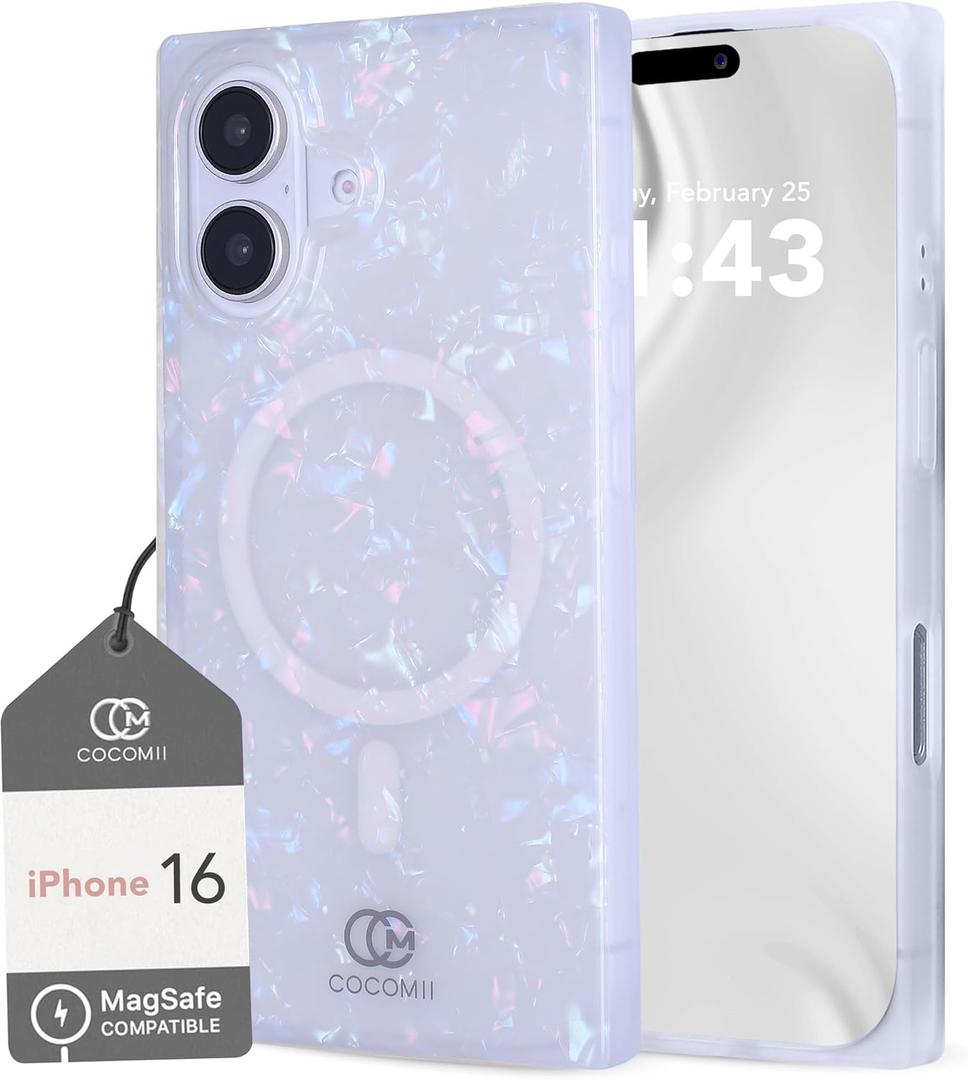 Cocomii - Rectangle Case Compatible with iPhone 16 - Compatible with MagSafe, Opalescent Pearl, Glitter Sparkle, Glossy, Magnetic Phone Case for iPhone 16 6.1 inch, Iridescent