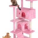 FDW Cat Tree 54in Cat Tower Multi-Level Durable Cat Scratching Post & Cozy Fun Cat Jumping Platform Space Saving Cat Condo Pet Play House for Indoor Cats,Pink