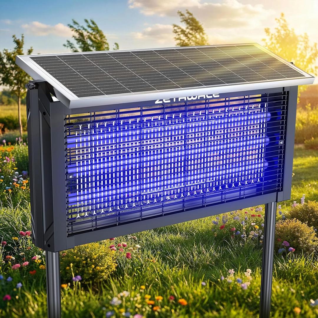 Solar Bug Zapper Outdoor, 30W Solar Powered Mosquito Trap, 4500V Fly Trap & Mosquito Killer, 6600mAh Battery, IPX5 Waterproof, Covers Up to 4000 Sq.Ft for Patio, Backyard, Garden