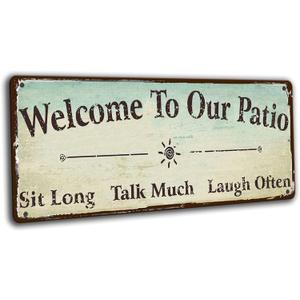 Welcome to Our Patio Sign decorations outdoor, Patio Decor Outside Vintage Metal Tin sign Backyard Wall Decor back porch Accessories 16x6 Inches