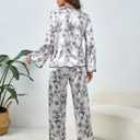 WDIRARA Women's Satin 2 Piece Pajama Sets Long Sleeve Pants Button Down Sleepwear (S)