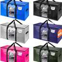 6 Pack Extra Large Moving Bags,Christmas Decoration Storage Bins,37Gallon Heavy Duty Storage Totes with Visible Window & Tag Pocket,Alternative to Moving Boxes,Dorm Room Essentials(Blue)