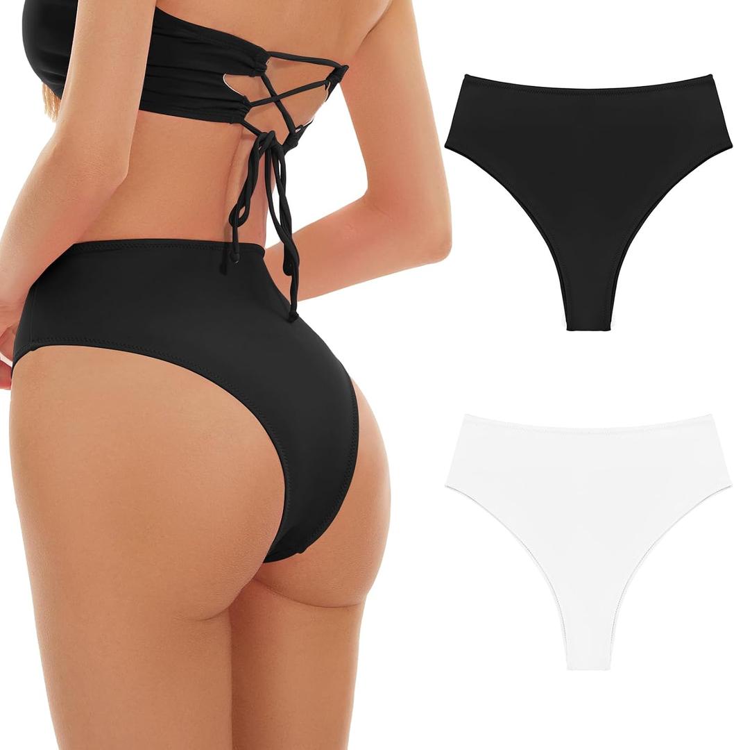Kepblom Women's High Waisted Bikini Bottom - High Cut Cheeky Rave Bottoms for Beach, Swimming Pool,Rave Festivals, Small