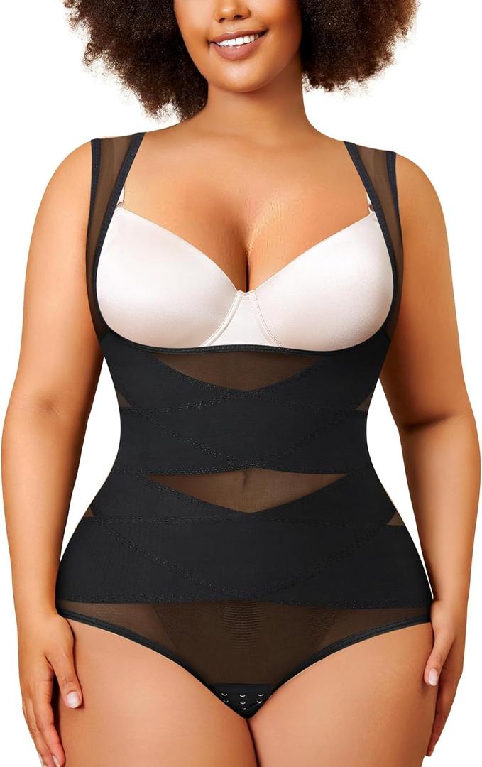 Nebility Plus Size Shapewear Bodysuit for Women Tummy Control Body Shaper Seamless Faja Colombian Waist Trainer Girdle (2X)