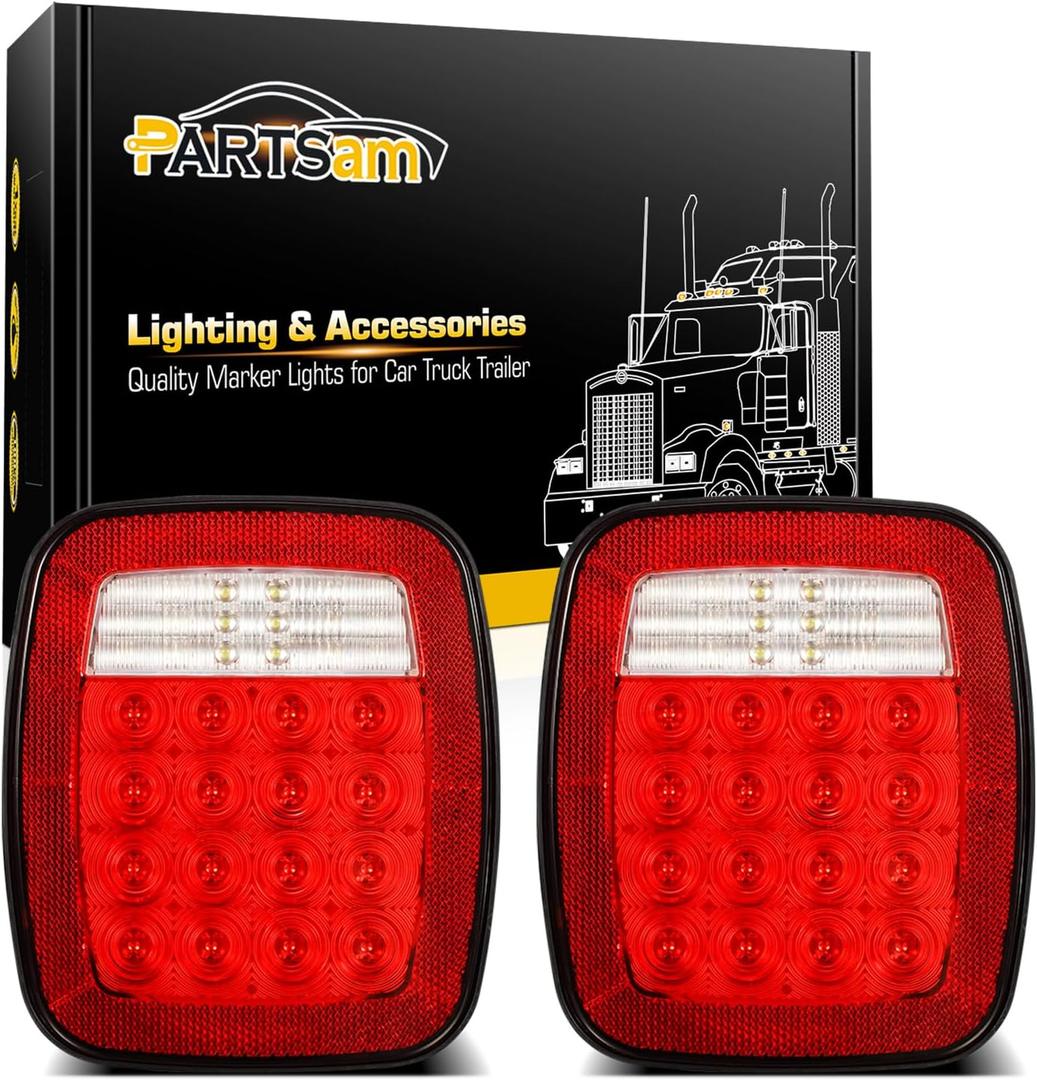 Partsam Pair 38 LED Universal Tail Brake Turn Stop License Back up Reverse Lights Rear Combination for Wrangler YJ TJ CJ Truck Trailer Boat RV,12V Stud Mounted Lamps Waterproof, Pack of 2