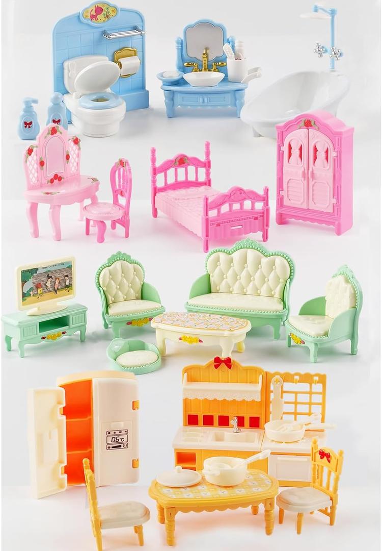 35 Pcs Dollhouse Furniture Accessories Set Mini House Furniture Small Dollhouse Miniature Furniture Play House Accessories 1:12 Tiny Kitchen Bedroom LivingRoom Bathroom Boy Girl Toddler 3Y+