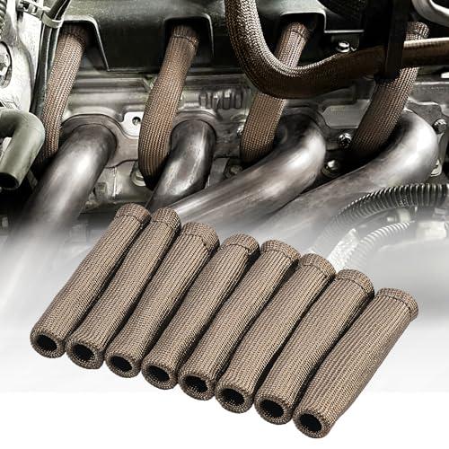 SHINEHOME 8 PCS Spark Plug Boot Protector 2500° Spark Plug Wire Heat Shield Sleeve Wrap 6 Inch for Ls1/Ls2 Sbc Bbc 350 454 Spark Wire Plug Covers (Titanium)