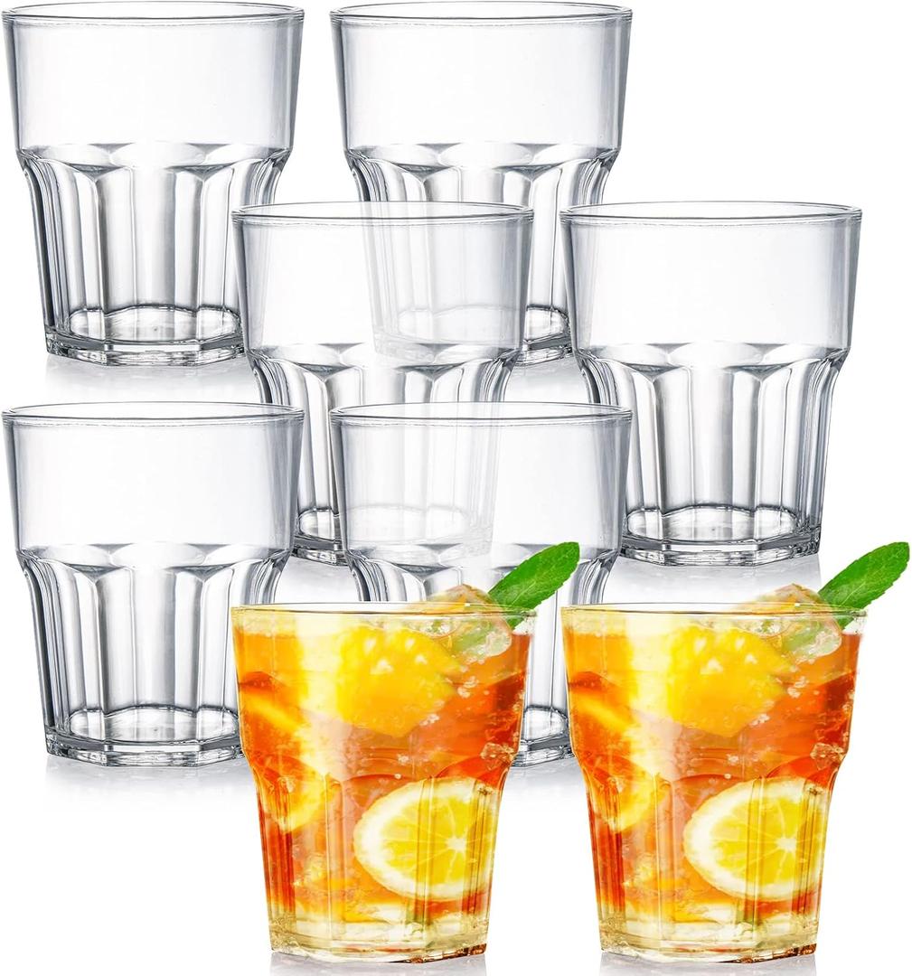 Tebery 8 Pack Clear Plastic Tumblers Cups, 8 Oz BPA-Free Reusable Drinking Water Cup, Small Mini Stackable Juice Cup, Unbreakable