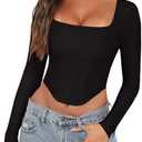 REORIA Womens Sexy Square Neck Long Sleeve Backless Going Out Boned Bustier Corset Crop Tops XL