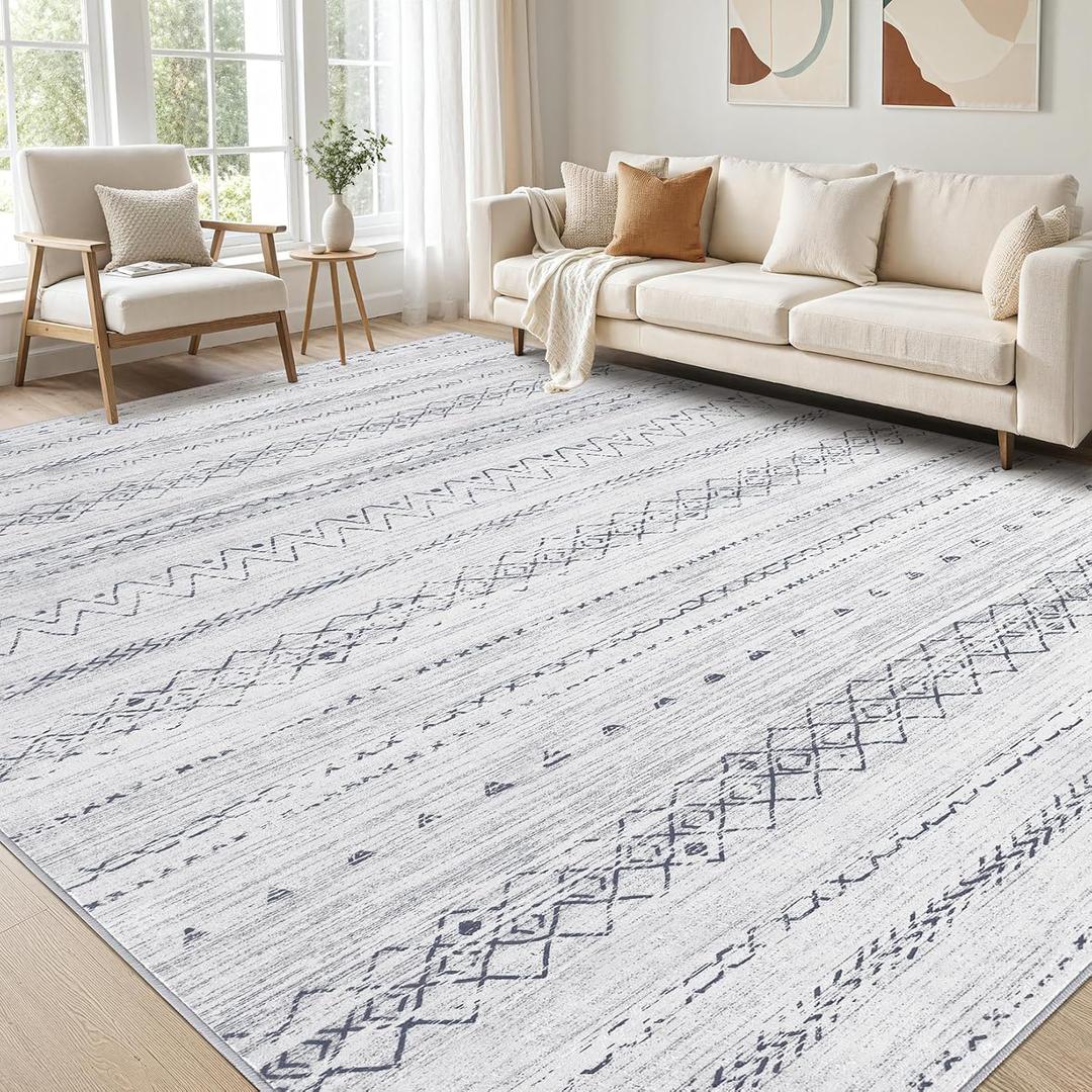 Cotiled 5x8 Area Rug Living Room: Washable Boho Rugs with Non Slip Backing Large Soft Indoor Stain Resistant Carpet for Bedroom Farmhouse Dining Room Lightweight Home Decor Grey