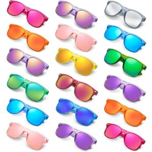 Matcheck 10/18 Pack Neon Colors Party Sunglasses Mirrored lens Colored Glasses Bulk Retro Shades for Unisex Adults Teens