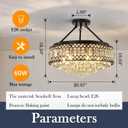 YYJLX Modern Crystal Chandelier Black Semi Flush Mount Ceiling Light Large Low Ceiling Chandelier for Living Room Dining Room Kitchen Bedroom Foyer Entryway, Diameter 20.07 inches, overall height 18.50 inches
