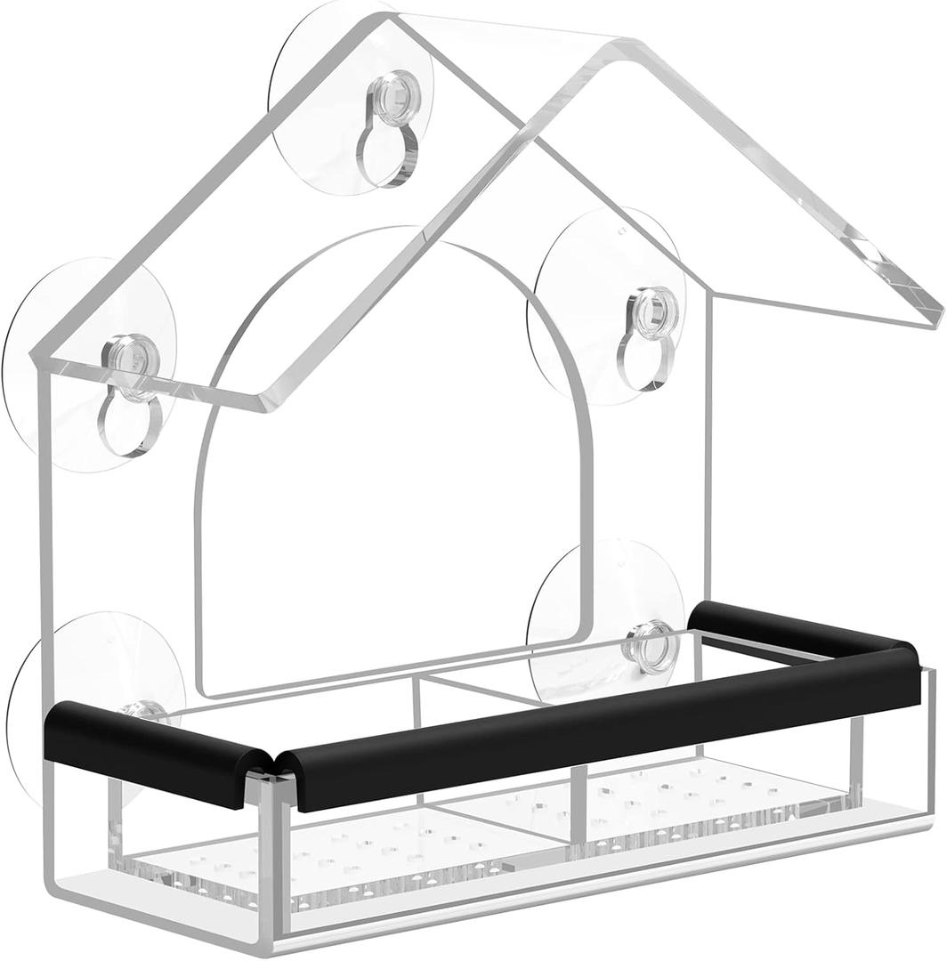Clear Window Bird Feeder with 5 Extra Strong Suction Cups, DY-SKTY Sturdy and Durable Acrylic Birdfeeders for Viewing Wild Birds Outside, as a Bird Watching Gift, Outdoor Birdhouse Box, Garden Decor