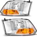 Compatible with 2009 2010 2011 2012 Dodge Ram 1500 2500 3500 Pickup Dual Cab Trims Headlights Chrome Housing Amber Reflector Driver and Passenger Side(Not fit Quad Models)