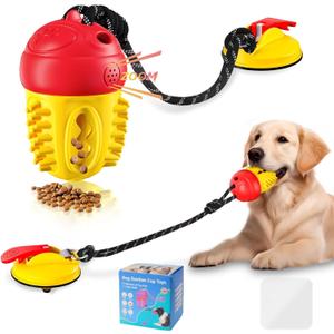 Duocharm Interactive Dog Toys Tug of War, Dog Puzzle Toy Squeaky for Medium Small Breed Mental Stimulation, Indestructible Food Dispensing Dog Toy to Keep Busy, Red Yellow