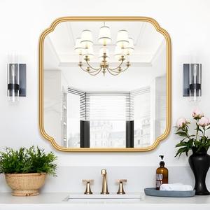 Ferytange Gold Bathroom Mirror for Wall 24" x 24" Modern Rounded Corner Square Mirror with Non-Rusting Iron Metal Framed Bathroom Vanity Mirror for Over Sink Wall Decor Horizontal/Vertical