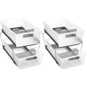 madesmart 2 Tier Organizer, Under Cabinet Storage with Pull Out Sliding Drawers, for Cleaning Supplies, Pantry, Undersink, Sponges, Bottles & Bath, Pull Out Baskets, Frost 2 PACK