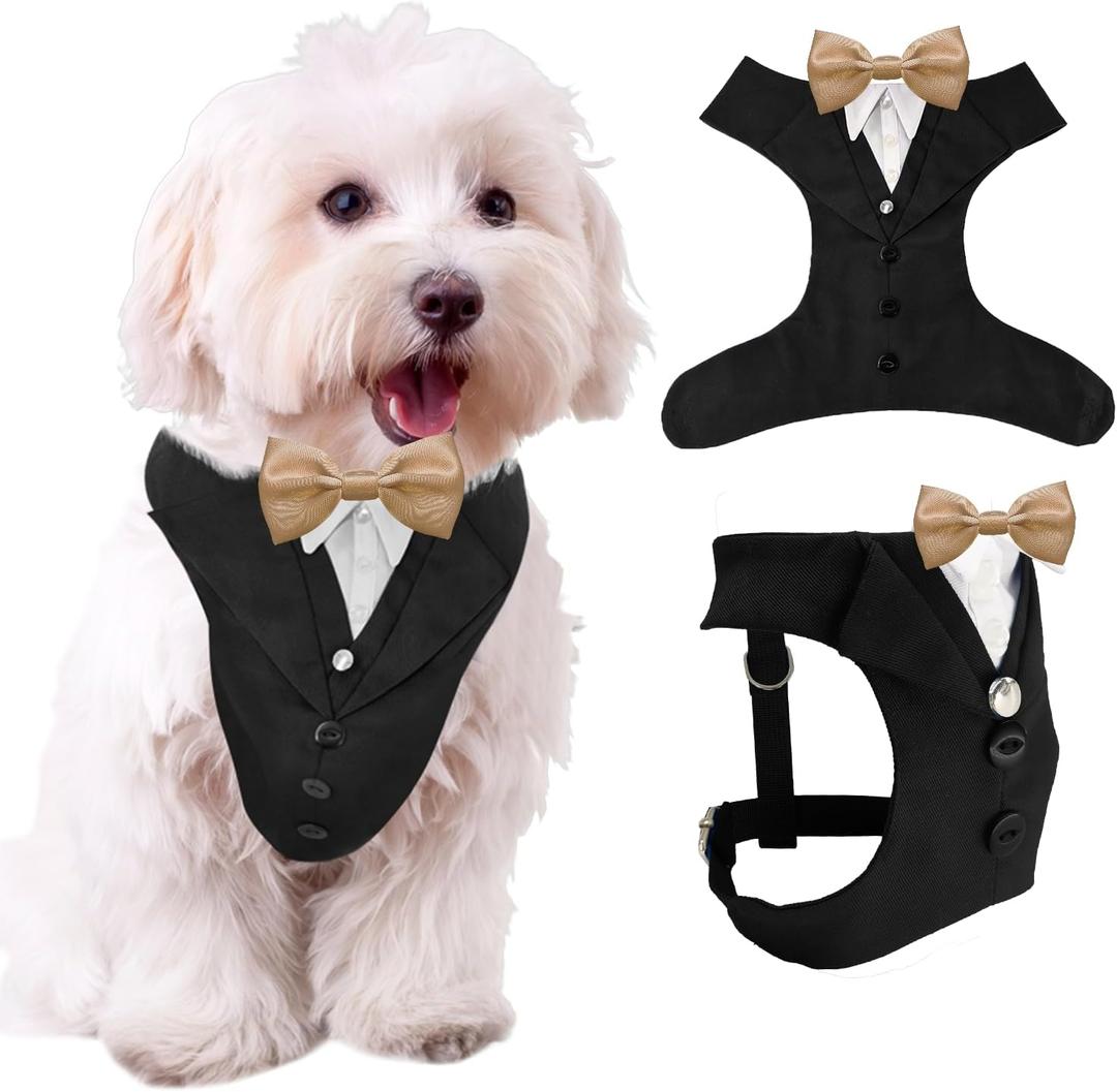 AVERYDAY Dog Tuxedo for Wedding Outfit, Dog Suit and Tie Costumes for Birthday, Halloween, Cosplay, Christmas Party, Pet Formal Wear with Bowtie, Tux for Small Dogs, Chihuahua, Bichon, Maltese, Cats, Small (Chest 17.3-22 in)