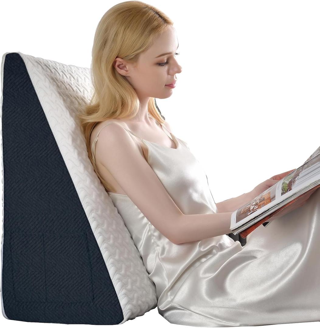 Cosmoluxe 12" Bed Wedge Pillow with Cooling Memory Foam Top, Triangle Pillow for Acid Reflux, Heartburn, Snoring, and GERD Relief, Headboard Wedge to Reduce Neck and Back Pain