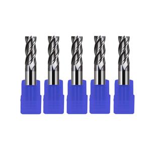 5PCS HRC45 1/2" Carbide Square End Mill Bits Set, Tungsten Steel End Mills Bits Cutter, Carbide End Mills for Alloy Steels/Hardened Steels 4 Flutes (5pcs 3/8" End Mill)