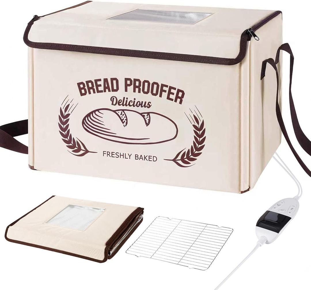 Folding Bread Proofing Box 16 x 12 IN, 3 Sides Heating Dough Proofer with Temp Control (50-113) & 48H Timer, Proofing Box for Sourdough, Pizza,Yogurt, Bread Warmer, Baking Supplies with Metal Rack