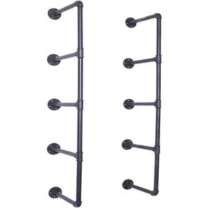 Diwhy DIY Industrial Black Pipe Bookshelf Wall Ceiling Mounted Open Bookshelf Parts Bracket Kit DIY Project (2 pcs 5 Tier Pipe Shelf Hardware only)
