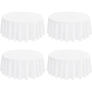 4 Pack White Round Tablecloth 120 Inch - Circle Polyester Table Cloth for Round Table, Stain and Wrinkle Resistant Washable Fabric Table Cover for Wedding Party Banquet Restaurant Reception Dining (4 Pack 120 Inch Round)