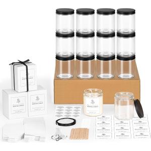 12 Pack 8OZ Glass Jars with Metal Lids, Candle Jars with Candle Making Kits, Labels, Gift Box, Empty Canning Jars, for Food Storage, Spice, Liquid