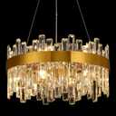 Crystal Chandeliers for Dining Room Lights Fixtures, D20'' - 12 Lights Luxury Gold Modern Chandeliers for Bedroom, 2-Tier Round Crystal Lighting Fixtures for Living Room Entryway Kitchen Island D20 Inch, 
20"L x 20"W x 61"H