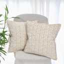 OYIMUA Beige 20x20 Decorative Throw Pillow Covers Chenille Set of 2 Square Accent Pillows for Couch Living Room Bed Cozy Farmhouse Neutral Cushion Covers