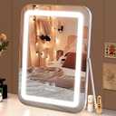 Vanity Mirror with Lights, 14.6" Light Up Makeup Mirror, LED Makeup Mirror with Lights for Bedroom Tabletop, Smart Touch Control 3 Colors Dimmable, 360 Rotation (White)