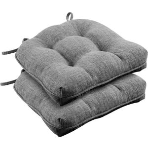 Wellsin Chair Cushions for Dining Chairs, Non-Slip Kitchen Chair Pads with Ties, Tufted Shredded Foam Kitchen Chair Cushions Set of 2, 15.5" X 15.5", Dark Grey