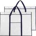 Windyun 2 Pack Large Poster Storage Bag 48" x 36" Bulletin Board Holder Art Portfolio Case PVC Art Portfolio Container Storage Box with Pocket for Classroom Teacher Organization(Blue)