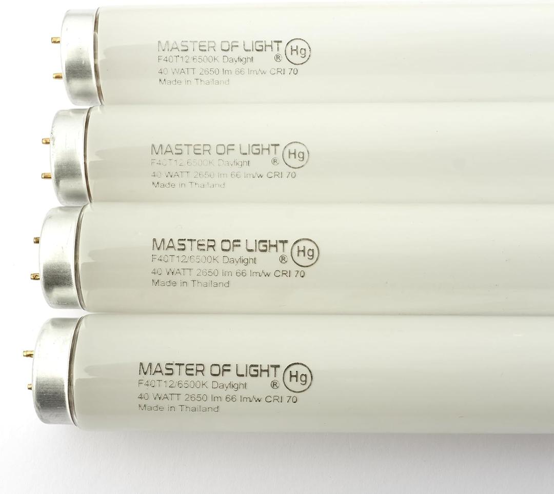 F40T12/D (4 Pack) 4ft Fluorescent Tube Light Bulb 40W 40 Watt Daylight T12 F40T12 6500K 1.5 inch Diameter Replaces F40DX F40T12/865/ECO F40SP65/ECO F40DX/ALTO F40/LR/ECO/2P F40T12/DX (4)