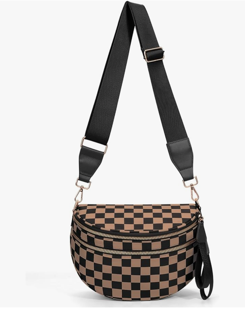 Checkered Crossbody Bum Bags for Women Nylon Checkered Purse Checkerboard Fanny Pack