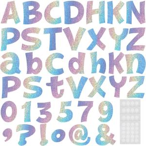 Gueevin 216 Pcs Bulletin Board Letters for Classroom 4" Numbers Alphabet Poster Board Cutouts Letters Punctuation with Adhesive Dots for Bulletin Display School Decoration (Holographic)