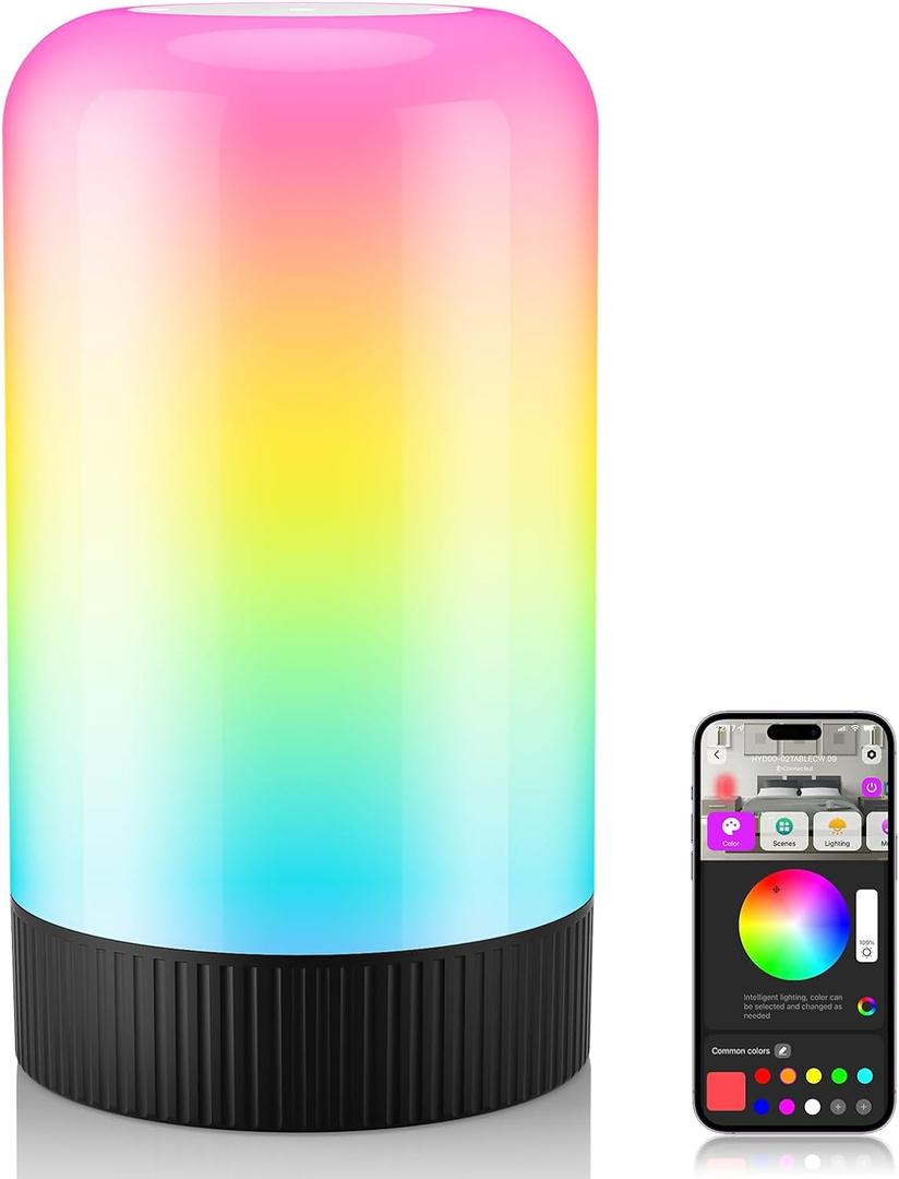 RGBICWW Smart Table Lamps, Touch Bedside Small Table Lamp, LED Desk Lamp with 30+ Scenes & 16M Colors, App & Touch Control, Color Changing Lamp for Bedroom Living Room Dimmable Night Light, Black
