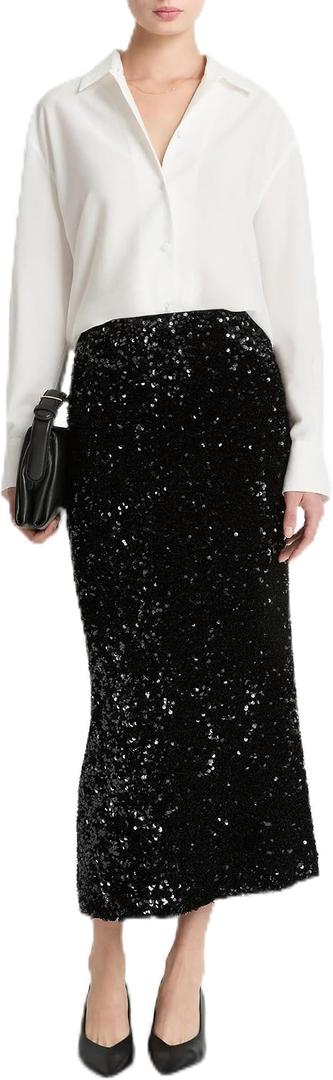 Vince Women's Sequins on Velvet Column Maxi Skirt (Black, S) Size: 4