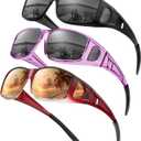 KALIYADI Sunglasses Fit-Over-Glasses Polarized Sunglasses-Men: Wrap Around Sun glasses Womens with UV Protection for Driving (B-matte Black/Grey + Transparent Purple/Grey + Gradient Wine Red/Brown)