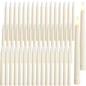 Baquler 50 Pcs 8.5 Inches Flameless Taper Candles Bulk Battery Operated Taper Candles Ivory LED Candlesticks Flickering for Christmas Wedding Home Decor