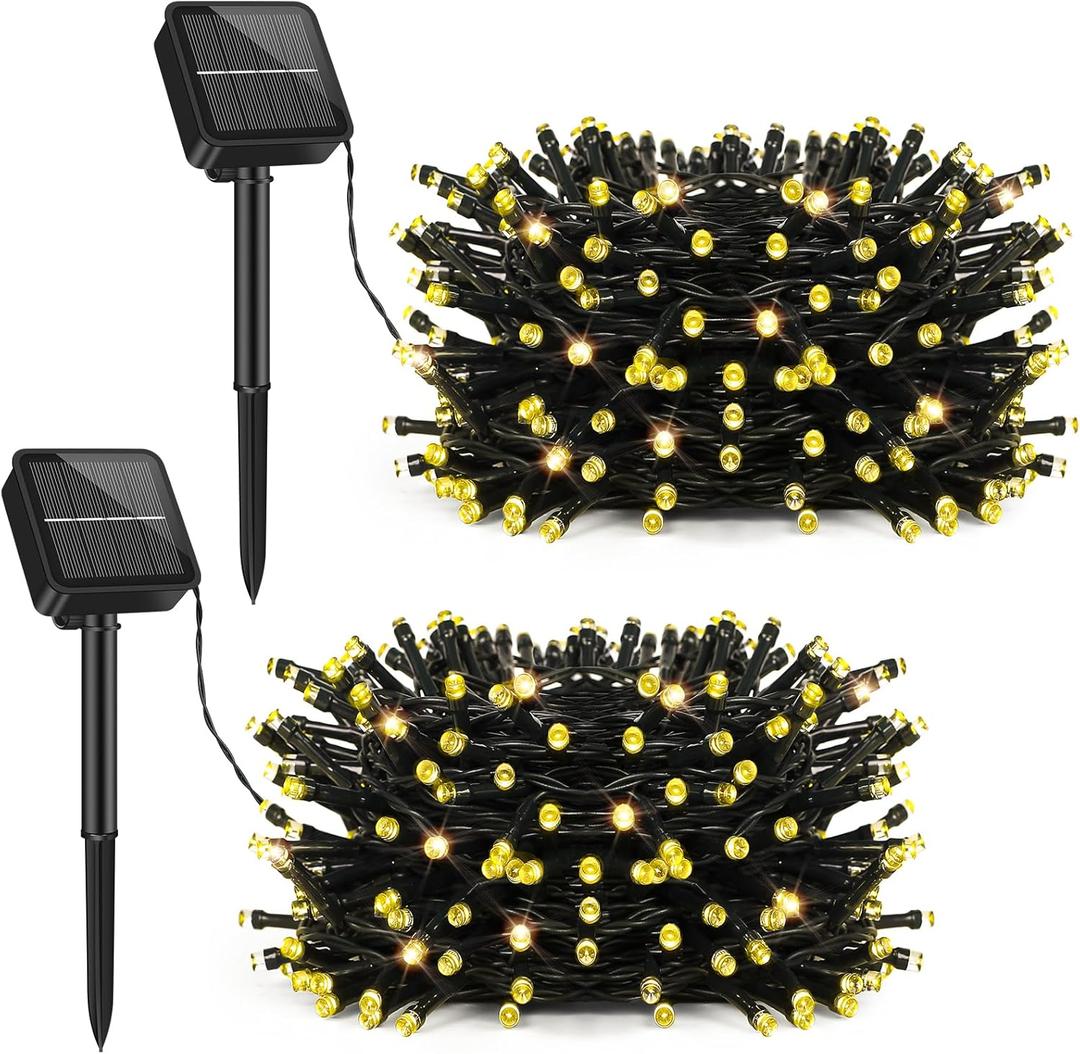 Brightever 2-Pack Solar String Lights Outdoor Waterproof, 92FT 240 LED Solar Christmas Lights with 8 Lighting Modes, Solar Powered Tree Light for Outside Patio Yard Garden Decorations, Warm White