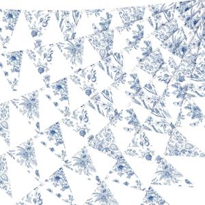 5 Pieces Blue White Vintage Floral Paper Pennant Garland Wedding Garland Triangle Banner for Wedding Bridal Shower Outdoor Decoration