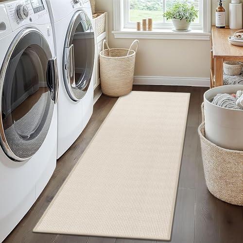 GOYLSER Braided Rug Runners for Hallways Non Slip, Water Absorbent Mat for Kitchen Floor, Beige Bathroom Rugs, Non Skid Farmhouse 2x7 Runner Rug
