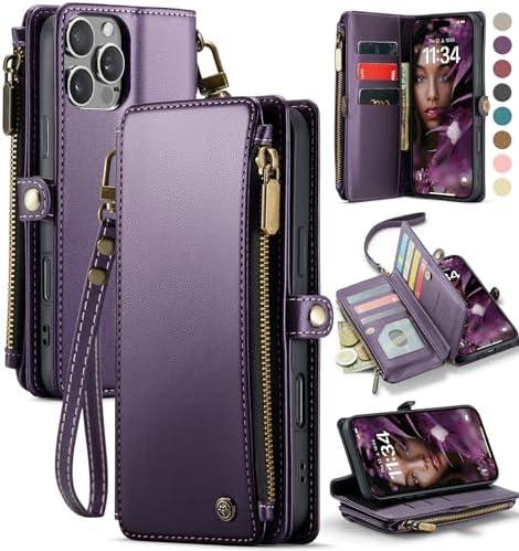 Defencase Compatible with iPhone 16 Pro Max Case Wallet with RFID Blocking Card Holder for Woman, PU Leather Magnetic Snap Flip Zipper Strap Wallet Phone Case Fit for iPhone 16 Pro Max 6.9", Purple