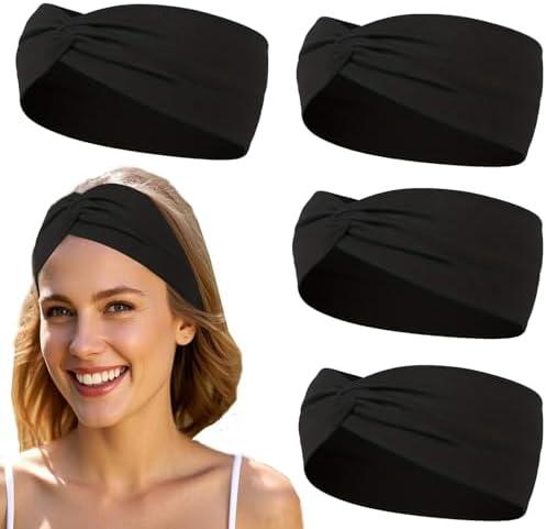 Hjiaruiky 4PCS Knotted Headband for Women Thick Wide Cloth Fabric Cute Stretchy Soft Turban Twist Headbands Womens Fashion Head Bands for Women's Hair Accessories Black