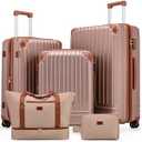 KUNEL Expandable 5 Piece Luggage Sets with Detachable Spinner Wheels and TSA Lock, Unisex Hardside ABS Suitcase Set, Hardshell Lightweight Waterproof Travel Hard Case Suitcases with Wheels, Rosegold