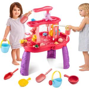 Water Table for Toddlers 3-5 Outdoor Toys for Kids Ages 4-8 3-Tier Kids Sand Water Table with Fishing Game Set Activity Sensory Table Summer Gift Beach Outside Toys for Toddler Girl